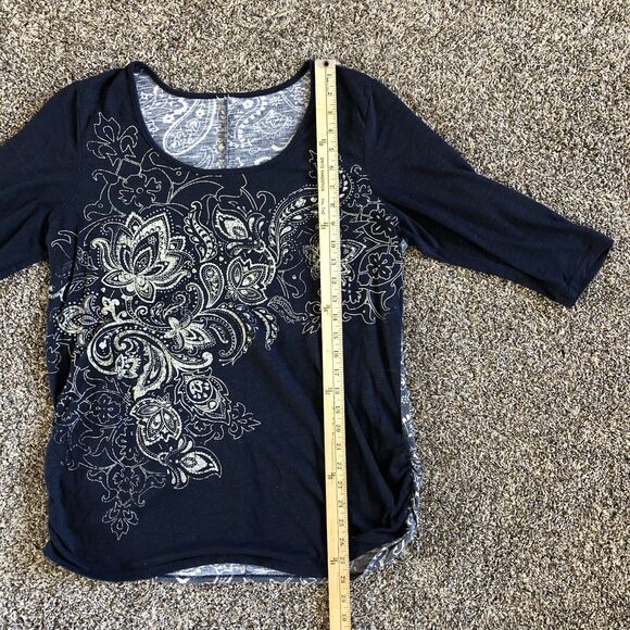 Womens Paisley Flower Pattern Shirt Navy Blue Sequence Scoop‎ Neck Size XL - Picture 6 of 8